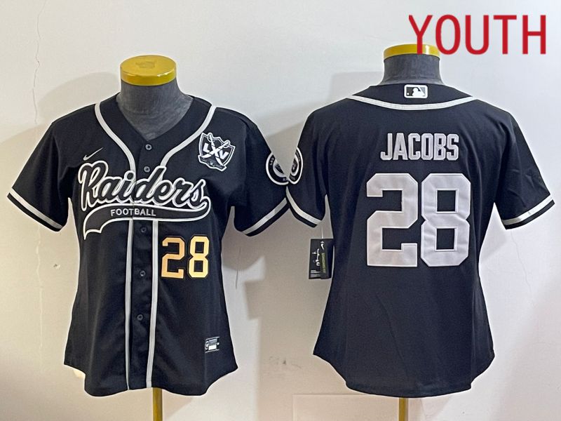 Youth Oakland Raiders #28 Jacobs Black Joint Name 2024 Nike Limited NFL Jersey style 3->youth nfl jersey->Youth Jersey